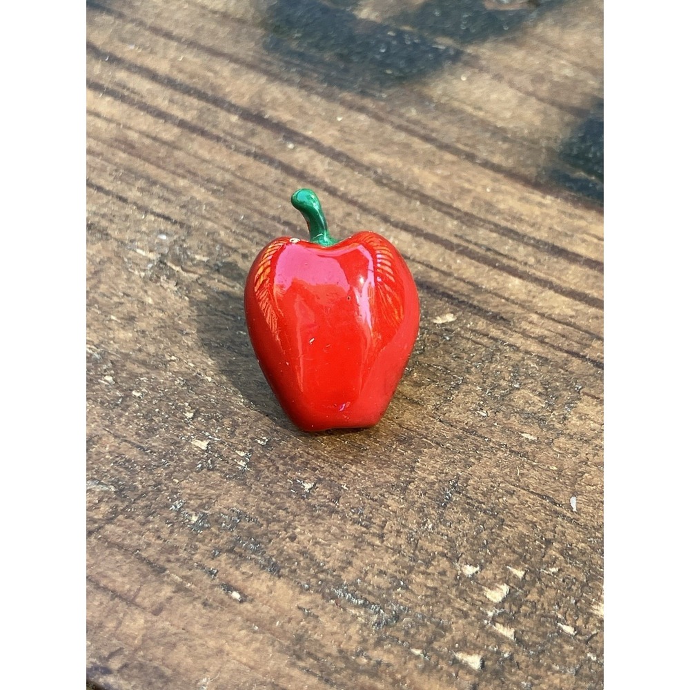 Vintage JUBILEE Red Apple Enamel Pin Brooch 3/4 Small Fruit Lapel Pin Gold Tone